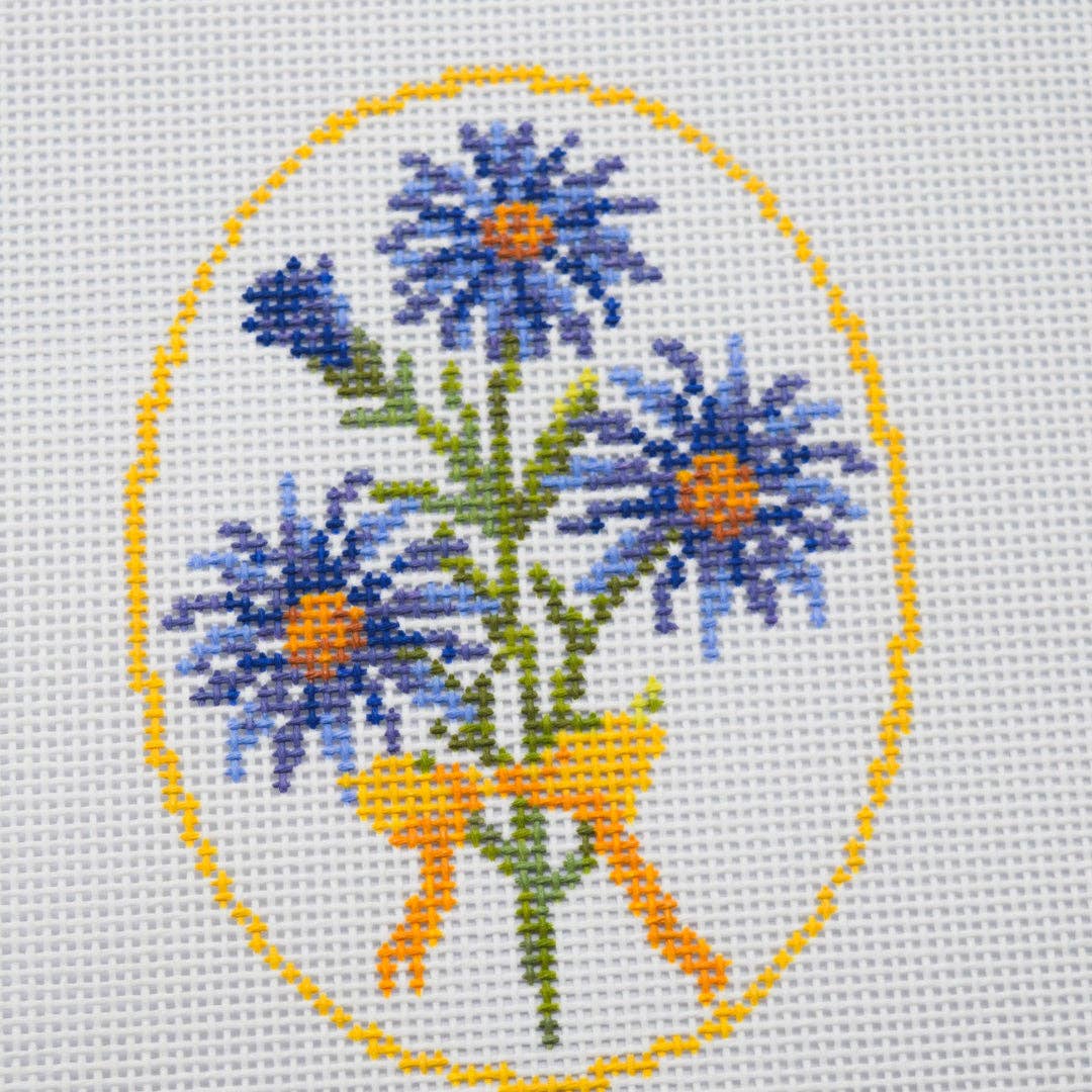 12th Year Anniversary Aster Flower Series Hand Painted Needlepoint Canvas