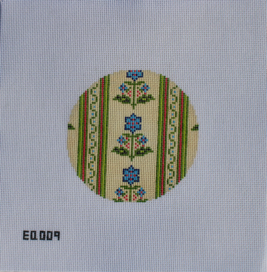 Emily Quigley: Floral Block Print Round Needlepoint Canvas