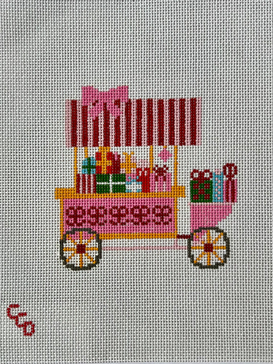 Christmas Trolley Cart Needlepoint Canvas 18 Mesh 4” Design
