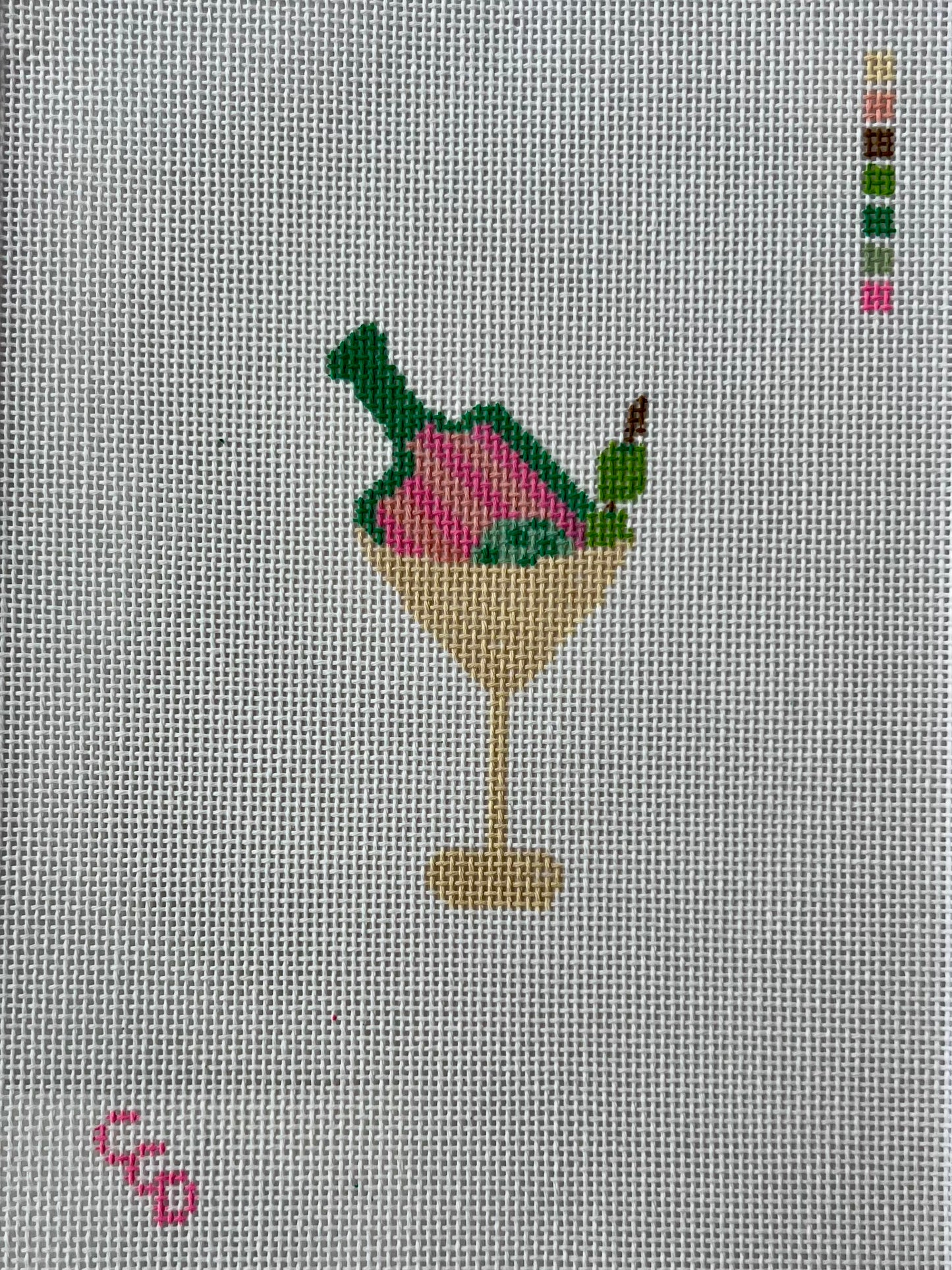 Hand-Painted Pickleball Martini Needlepoint Canvas | 3.5” Canvas | 18 Mesh Fun Cocktail Design