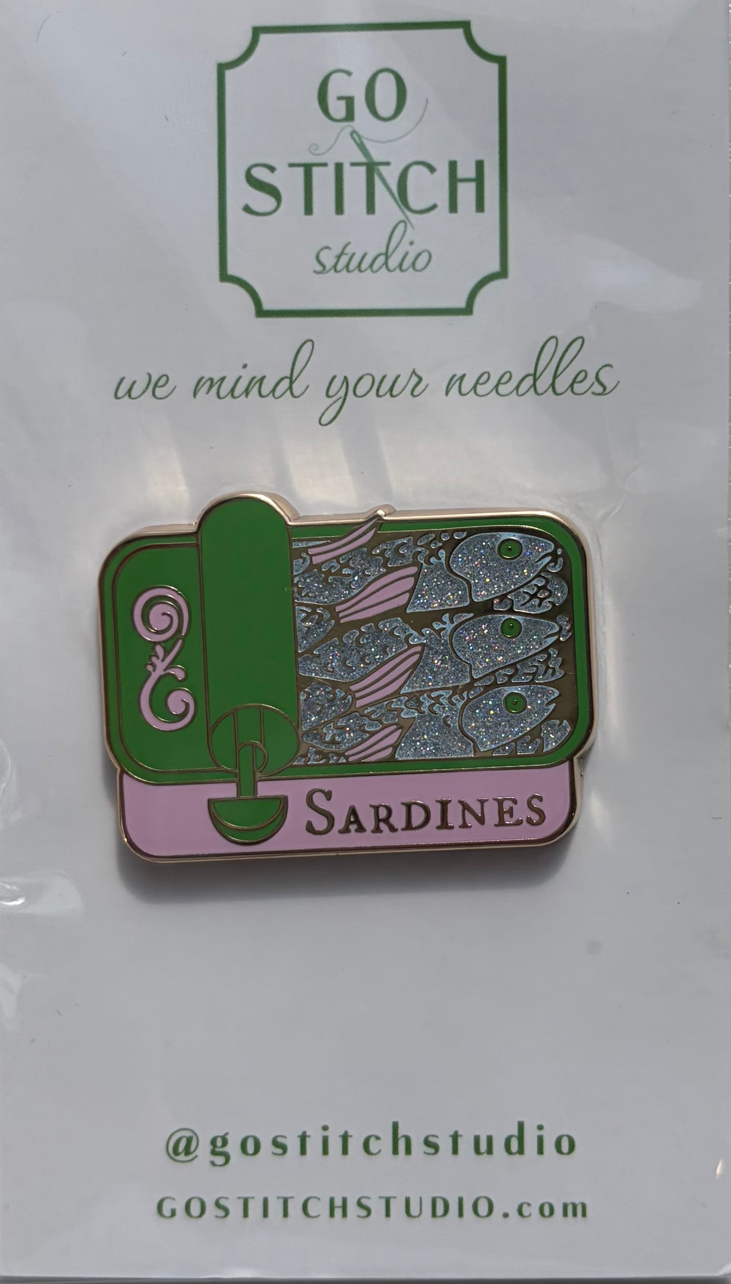 Pink and Green Sardine Can Needle Minder