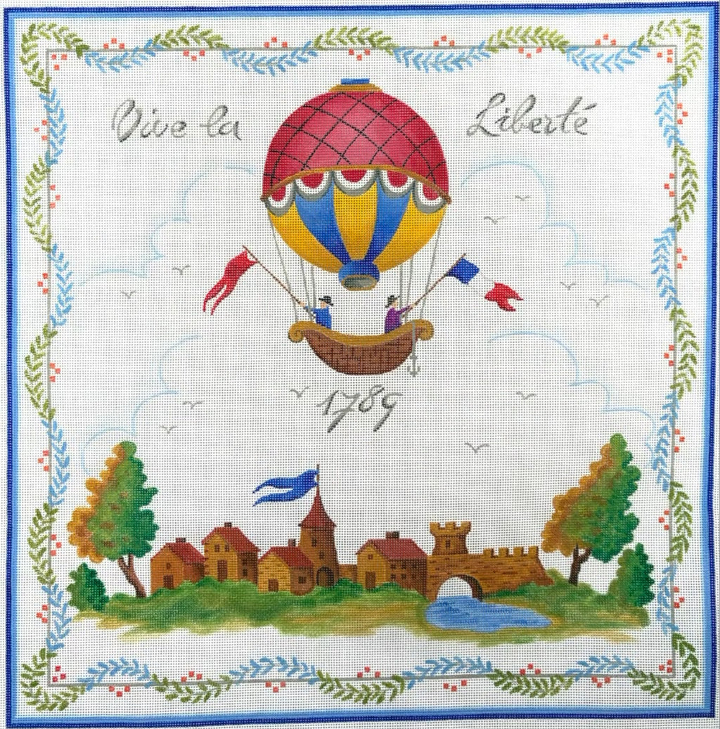"Vive la Liberté" Rural French Scene w/ Hot Air Balloon