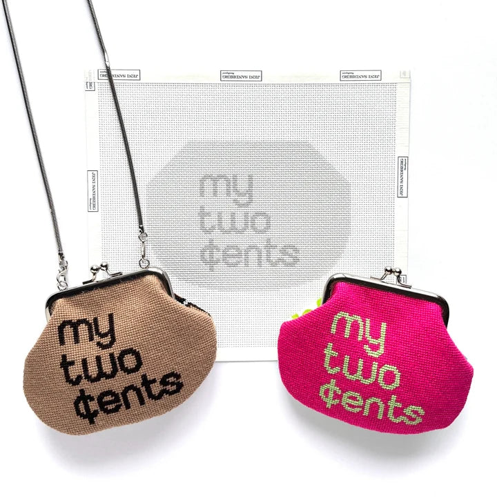 My Two Cents Kiss Lock Bag Needlepoint Canvas - grayscale