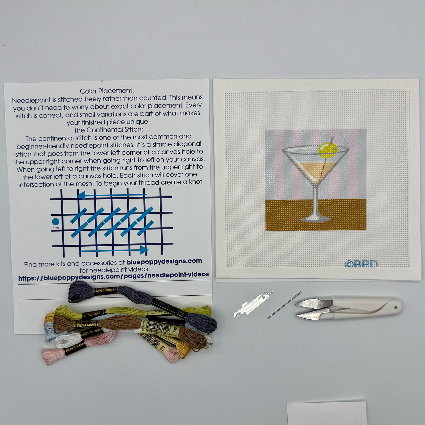 Martini on a striped background Needlepoint Kit