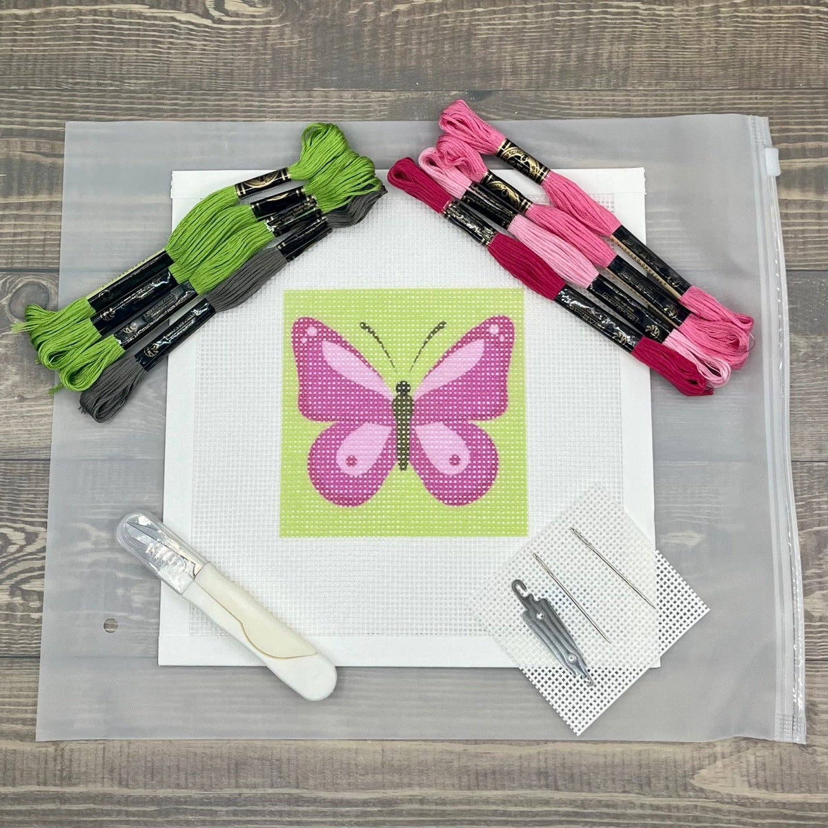 Pink Butterfly Needlepoint Design