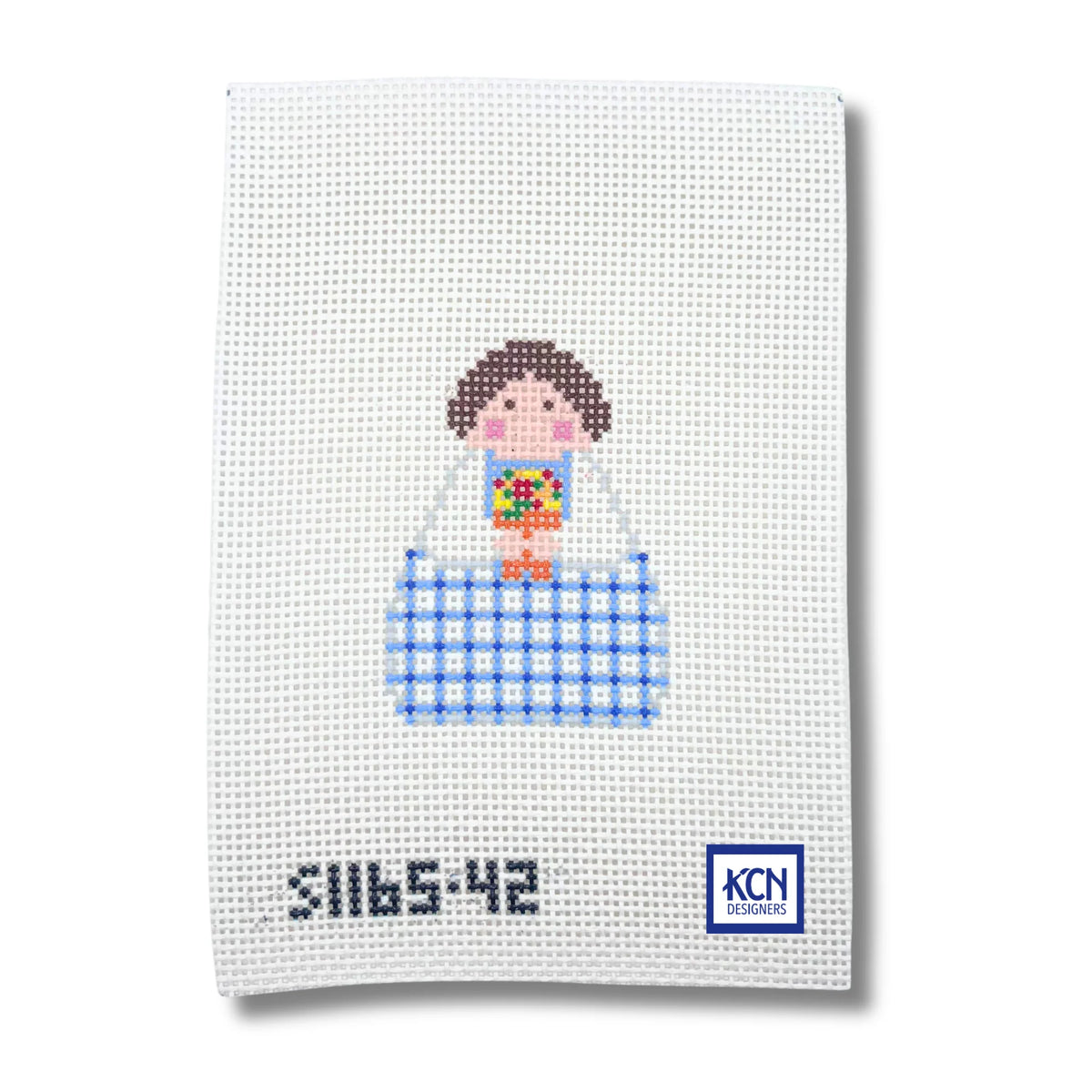 Blue Plaid with Flower Pot Angel Printed