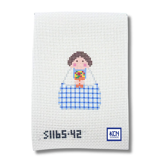 Blue Plaid with Flower Pot Angel Printed