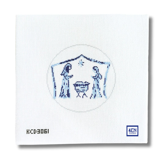 Blue & White Nativity Printed Canvas