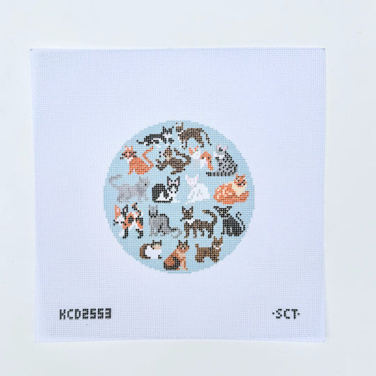 Blue Cat Round Printed Canvas
