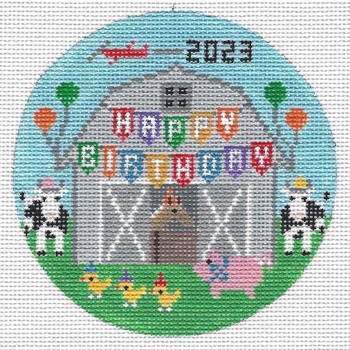 Birthday Barn Round Needlepoint Canvas