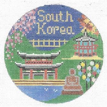 South Korea Travel Round Needlepoint Canvas