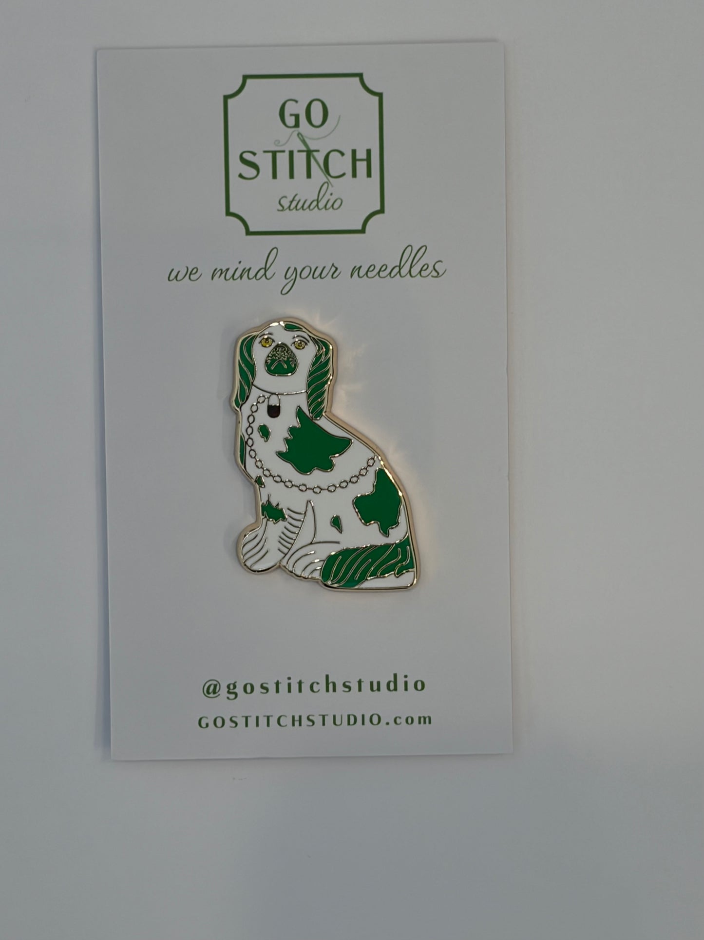 Green Staffordshire Dog Needle Minder
