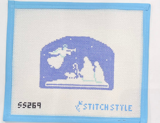 Blue and White Nativity Needlepoint Canvas: Shepherd & Angel