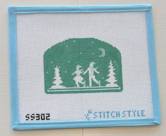Mint Green Figure Skaters Silhouette in Forest