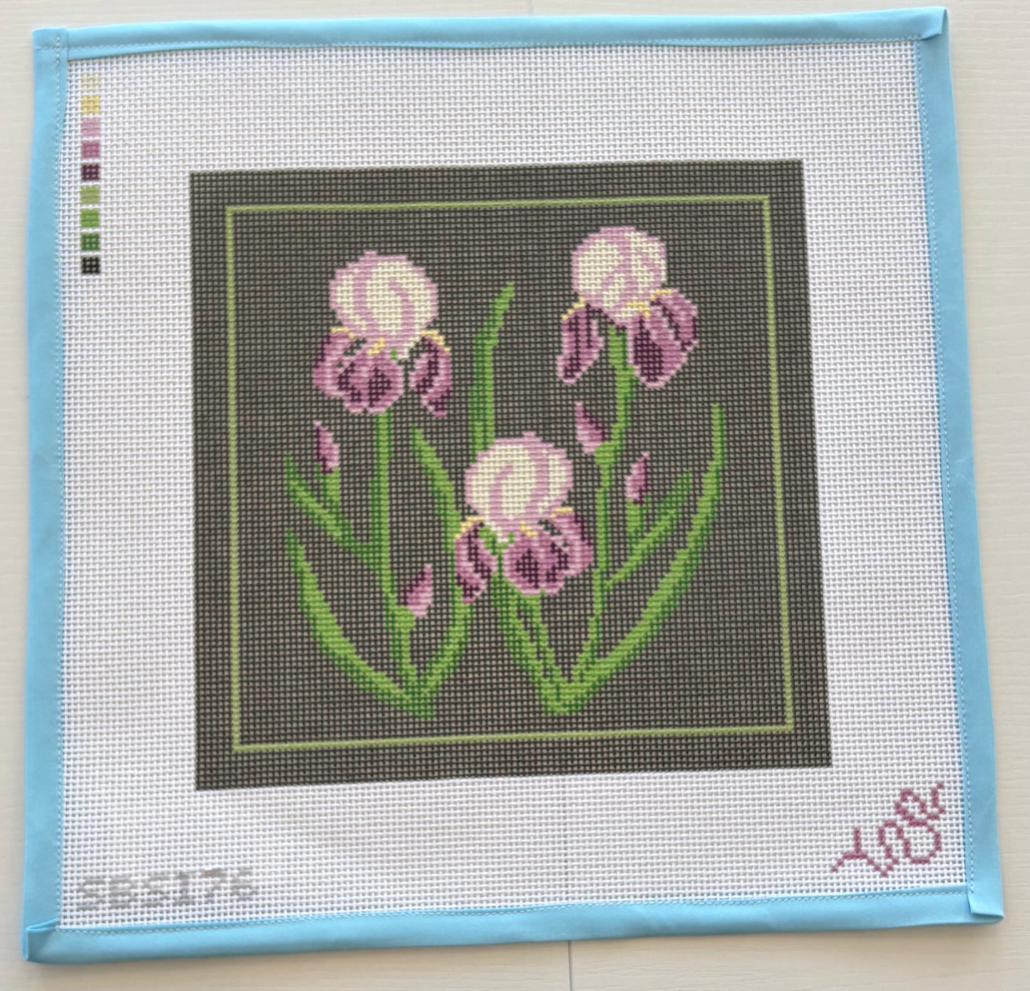 Dark Floral Iris Needlepoint Canvas