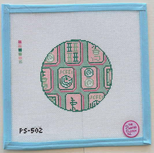 Mahjong Tiles Round: Pink + Green