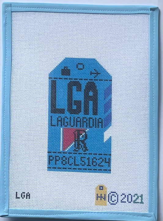 La Guardia New York Retro Travel Tag Needlepoint Canvas
