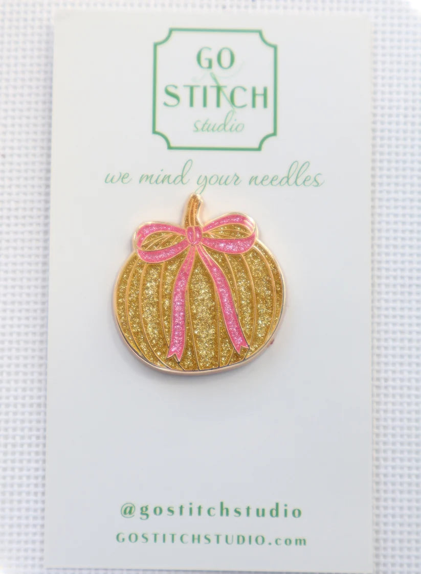 Gold Glitter Pumpkin Bow Needle Minder