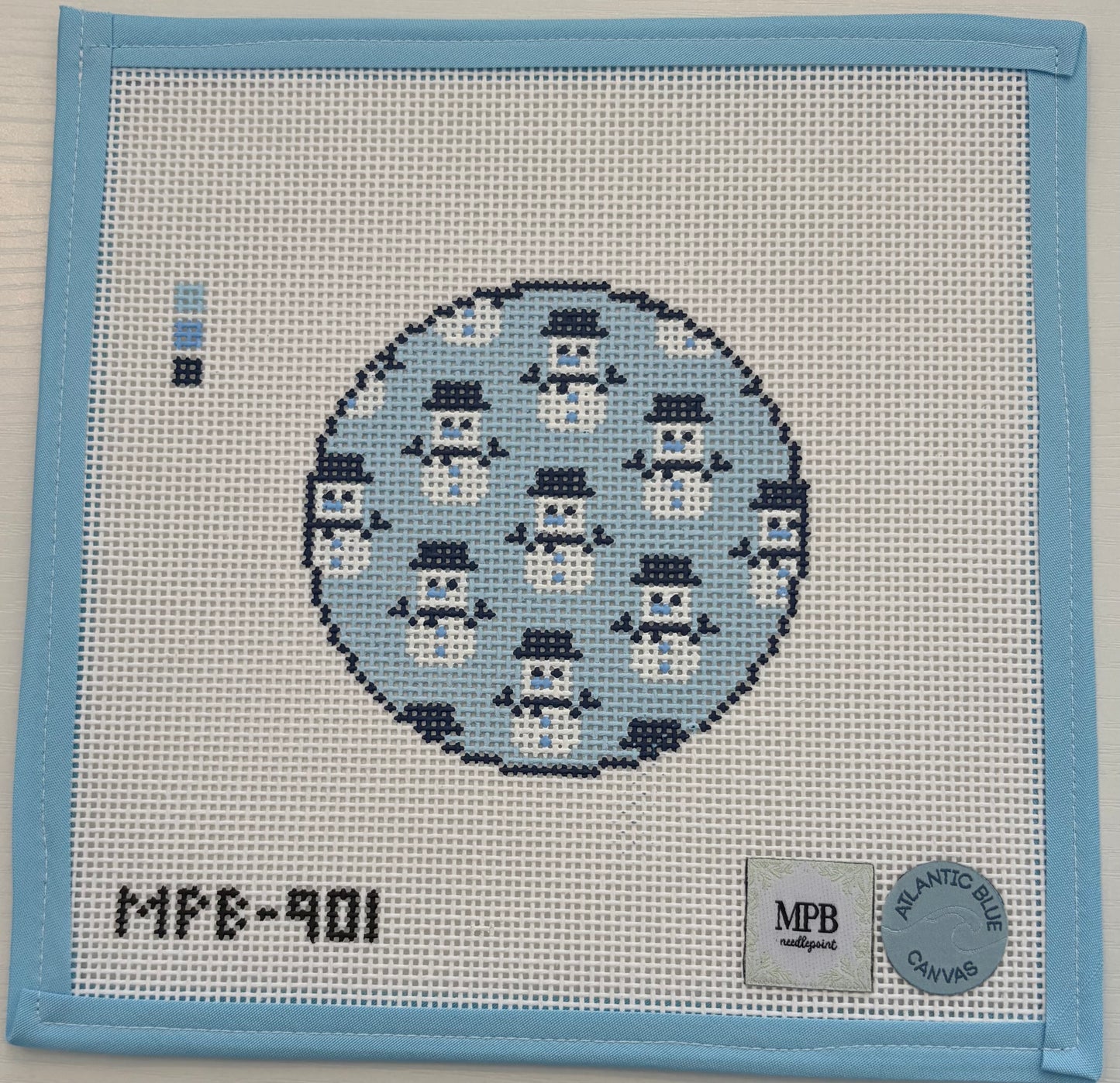 Blue White Snowman Round