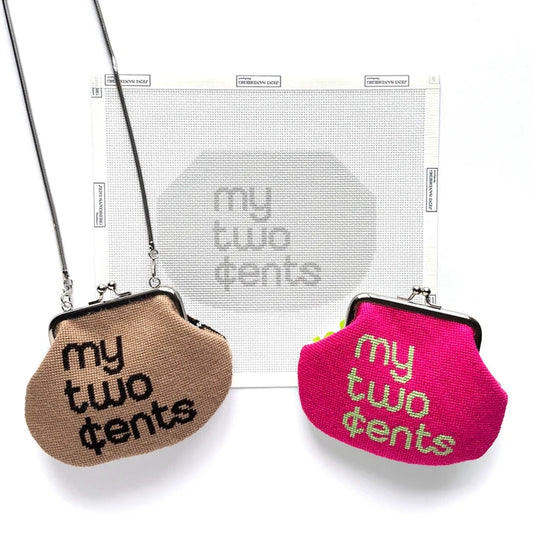 My Two Cents Kiss Lock Bag Needlepoint Canvas - grayscale