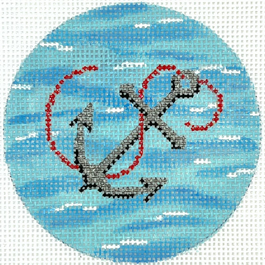 3" Round – Grey Anchor w/ Rope on Ocean
