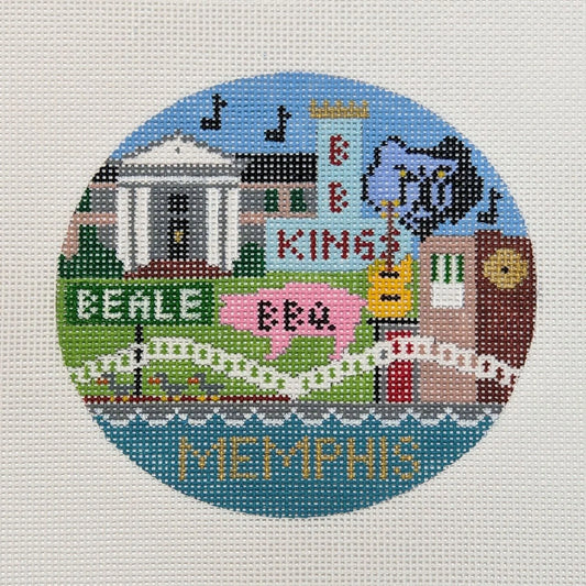 Memphis Travel Round Needlepoint Canvas
