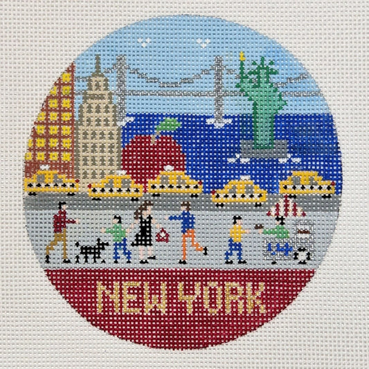 NYC Travel Round Needlepoint Canvas