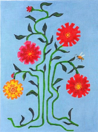 Vibrant Zinnias w/Ladybug & Bee