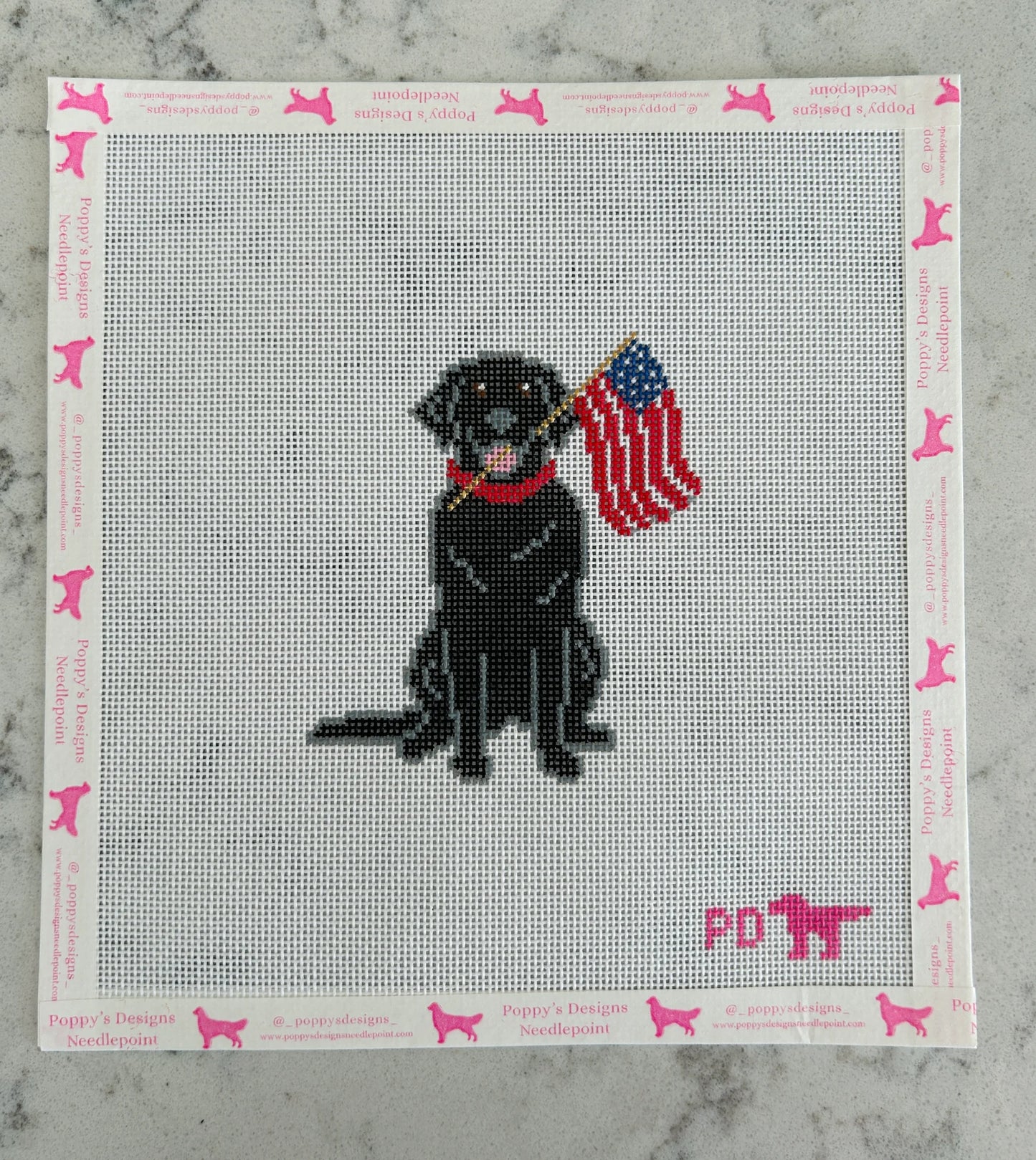 Dog with Flag-Black Lab