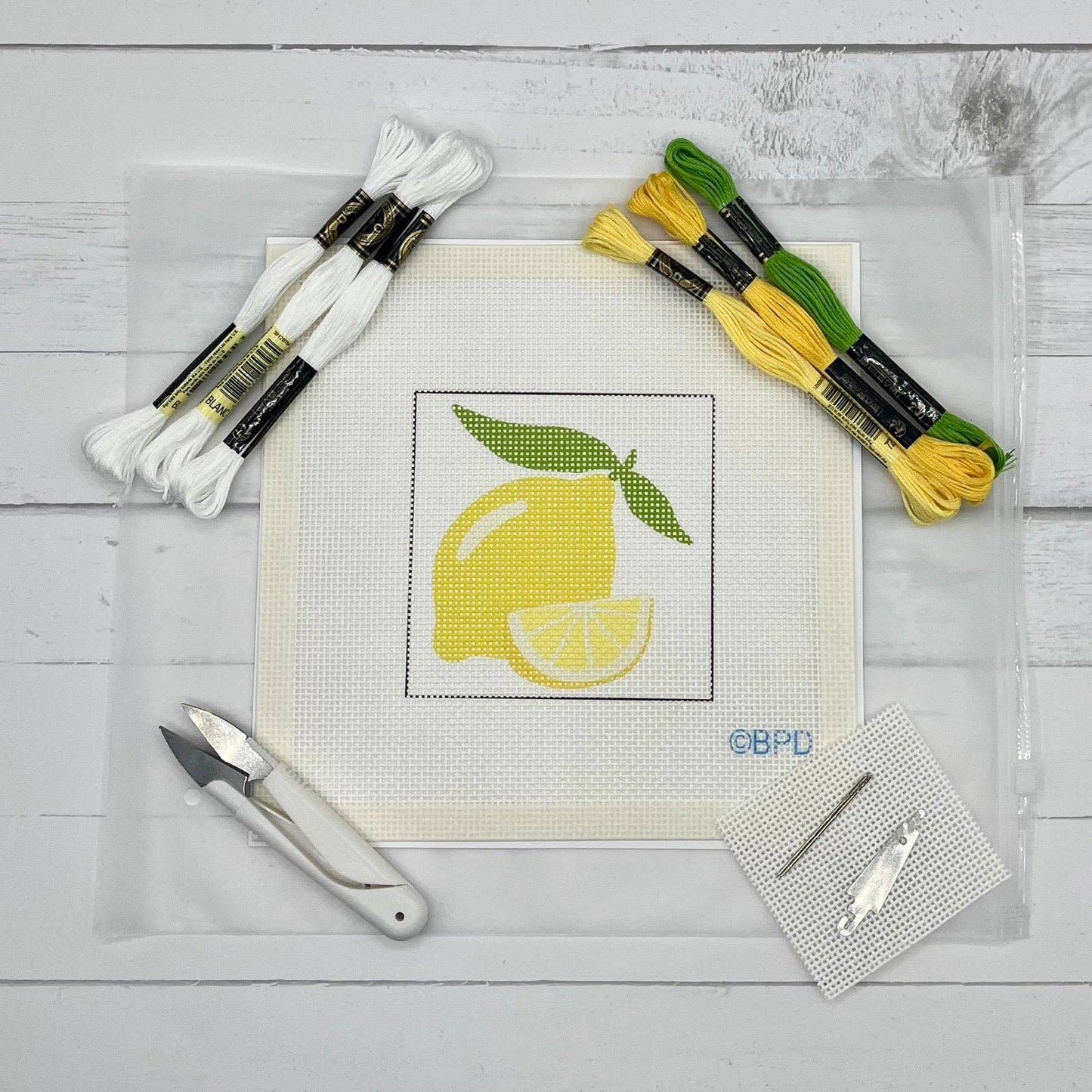 Lemons on White Needlepoint Design
