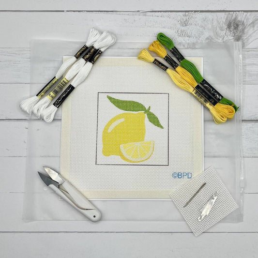 Lemons on White Needlepoint Design