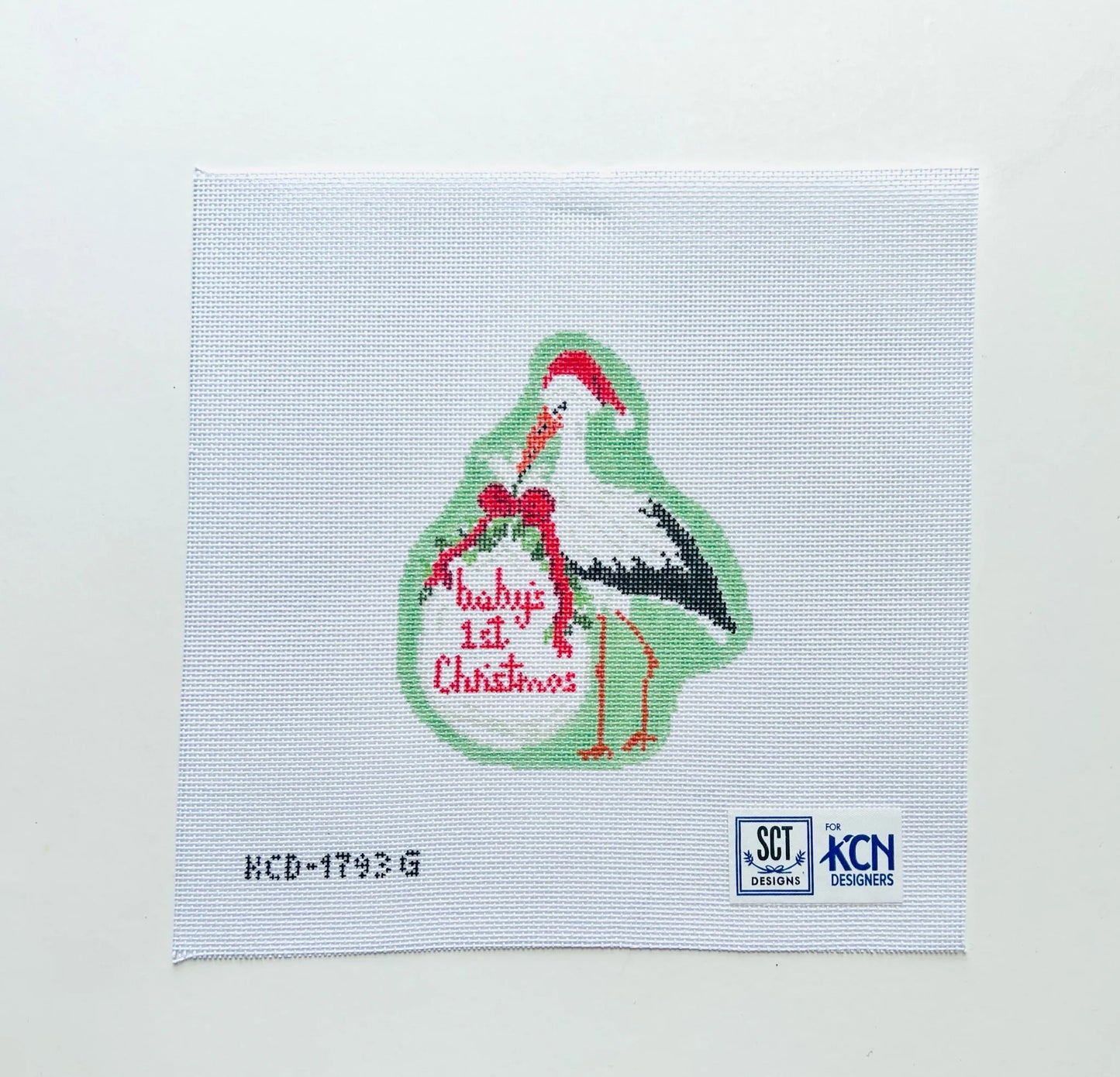 Baby's First Christmas Green Stork Printed