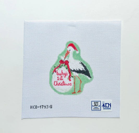 Baby's First Christmas Green Stork Printed